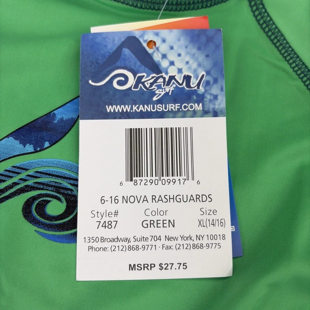 New Kanu Surf Shirt Youth XL Green UPF 50+ Swim Rash Guard Short Sleeve